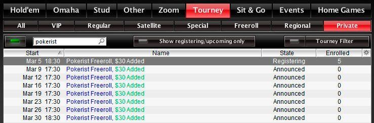 Pokerist Freeroll в PokerStars