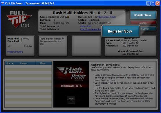 Rush Poker турниры - регистрация
