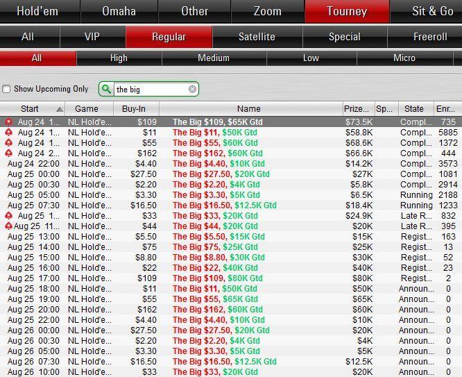 Турниры The Daily Bigs в лобби PokerStars