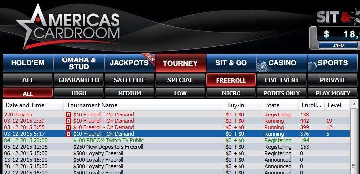 $10 Freeroll - On Demand в лобби Americas Cardroom