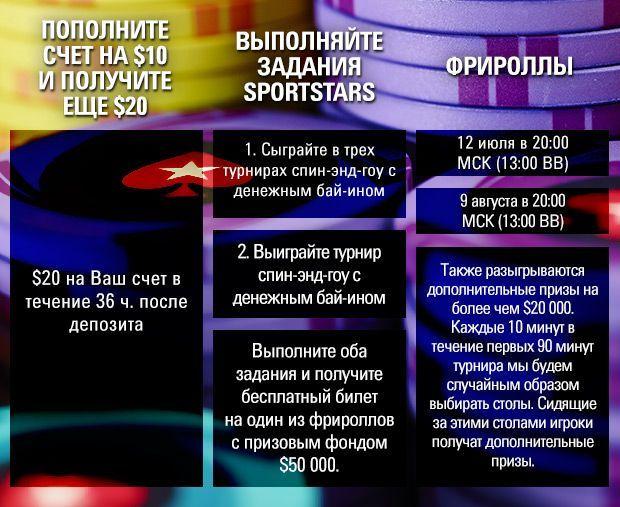 $20 бесплатно и задания SportStar на $50.000 от PokerStars