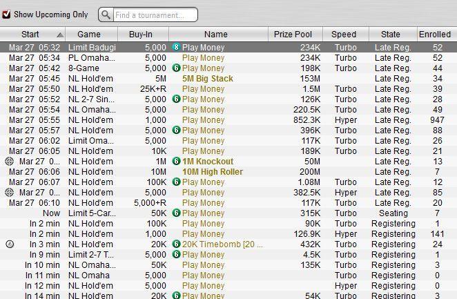 Лобби Покер Старс (PokerStars) на условные фишки