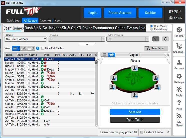 Новый вид лобби Full Tilt Poker