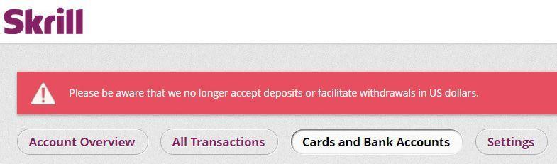 Вывод из Skrill на банковский счет в долларах США больше невозможен